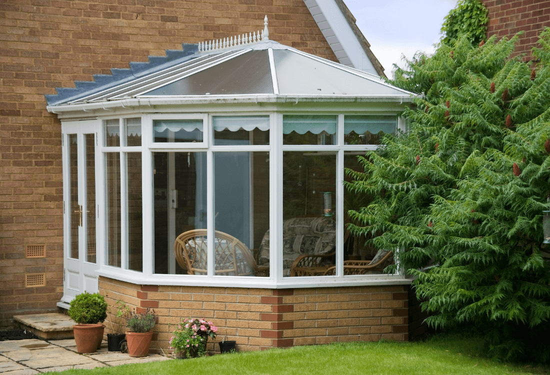 A conservatory that has been updated to be more solar efficient.  