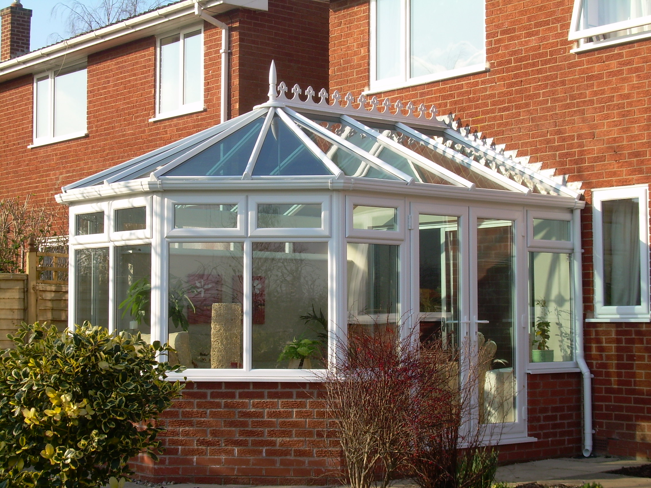 A new conservatory that has been added onto a home. 